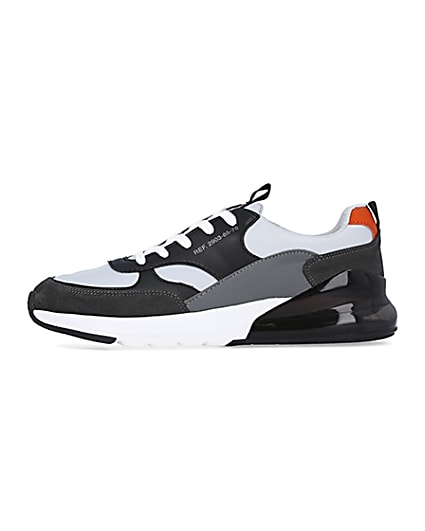360 degree animation of product Grey lace up runner trainers frame-3