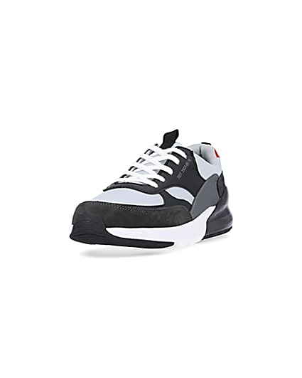 360 degree animation of product Grey lace up runner trainers frame-23