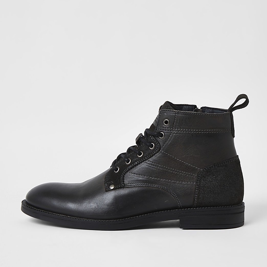 Grey leather lace up chukka boots | River Island