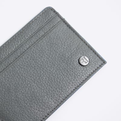 Grey leather pebbled card holder River Island