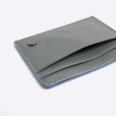 Grey leather pebbled card holder River Island