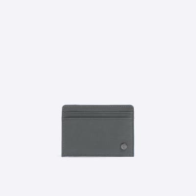 Grey leather pebbled card holder River Island