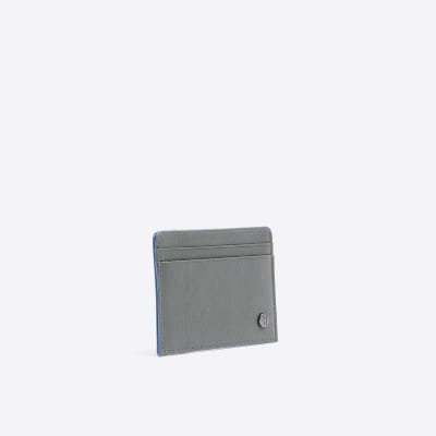 Grey leather pebbled card holder River Island