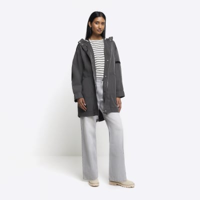 Grey hooded parka sale