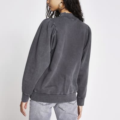Grey long puff sleeve sweatshirt