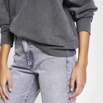 Grey long puff sleeve sweatshirt
