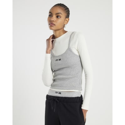 Grey Long Sleeve 2 in 1 Cami Top | River Island
