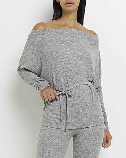 Grey long sleeve belted top