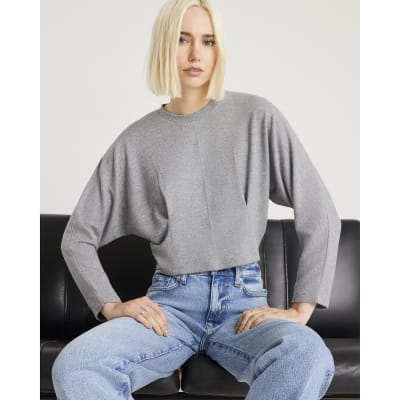 Grey Long Sleeve Cosy Batwing Top