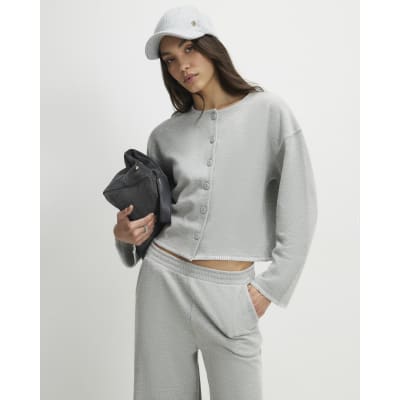 Grey Long Sleeve Cosy Whipstitch Cardigan