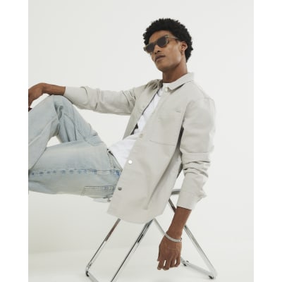 Grey Long Sleeve Curved Hem Dyed Shirt