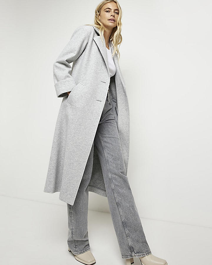 Grey long sleeve longline coat