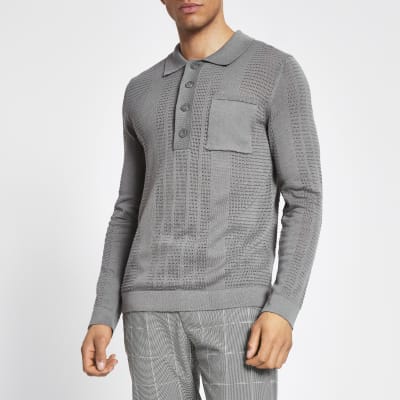 long sleeve knitted polo