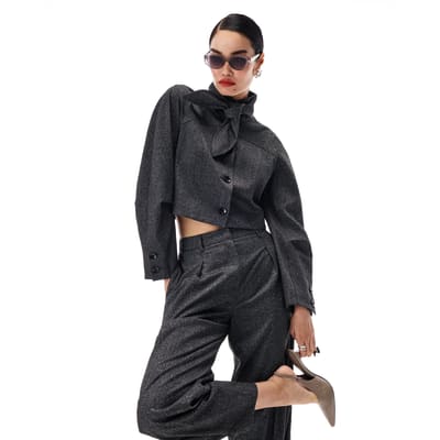 Grey Long Sleeve Tie Neck Jacket