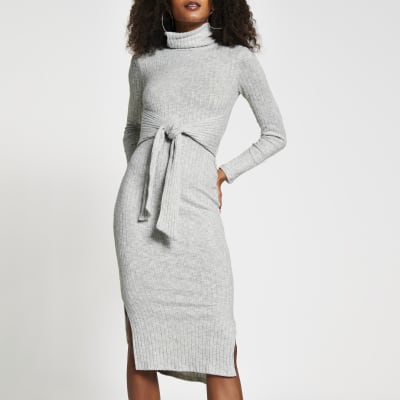 long sleeve tie waist dress