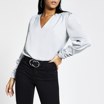 grey satin blouse uk