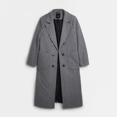 Grey longline coat | River Island