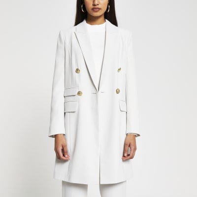 Grey longline double breasted blazer River Island