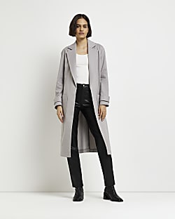 Grey longline duster coat