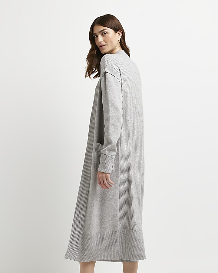 Grey longline knitted maxi cardigan