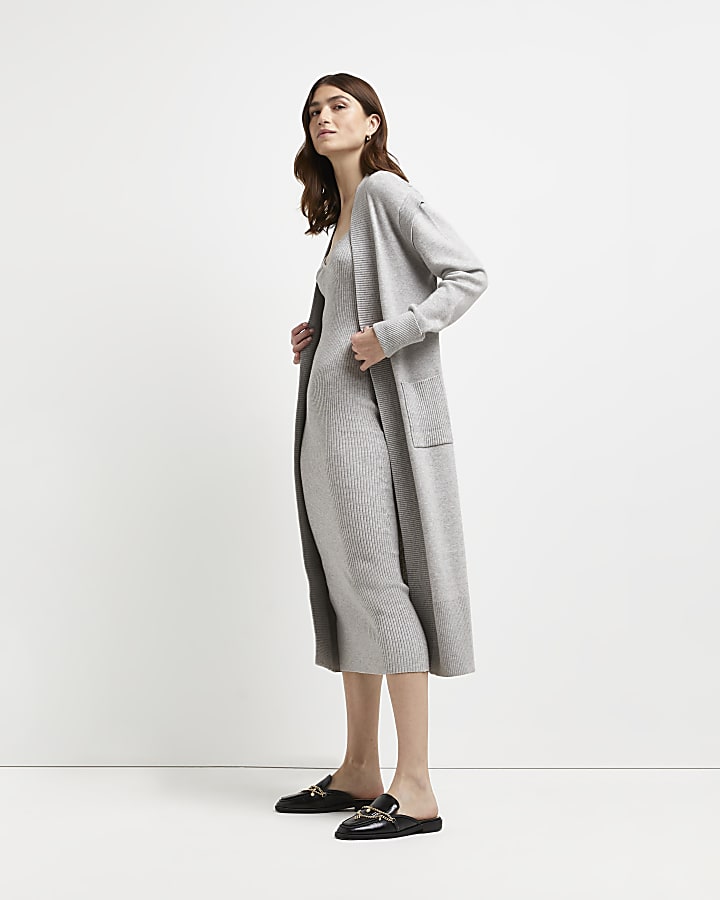 Grey longline knitted maxi cardigan