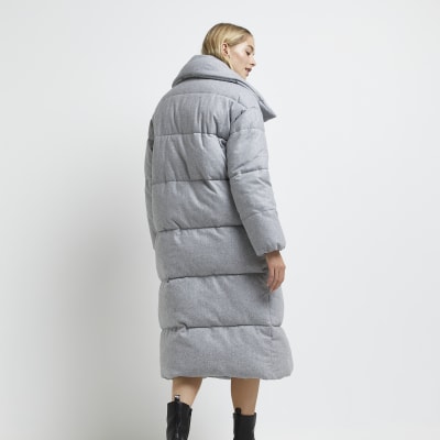 Grey longline puffer coat River Island