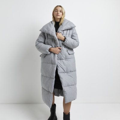 Grey longline puffer coat River Island