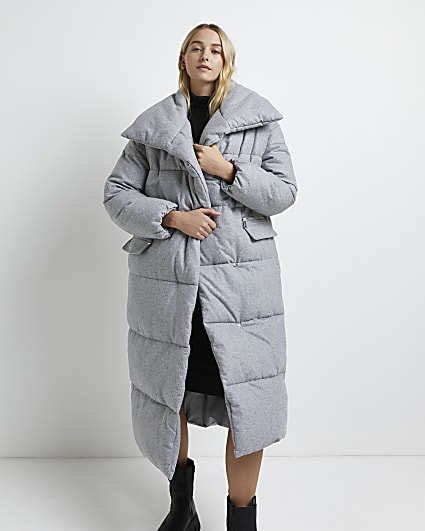 Grey longline puffer coat