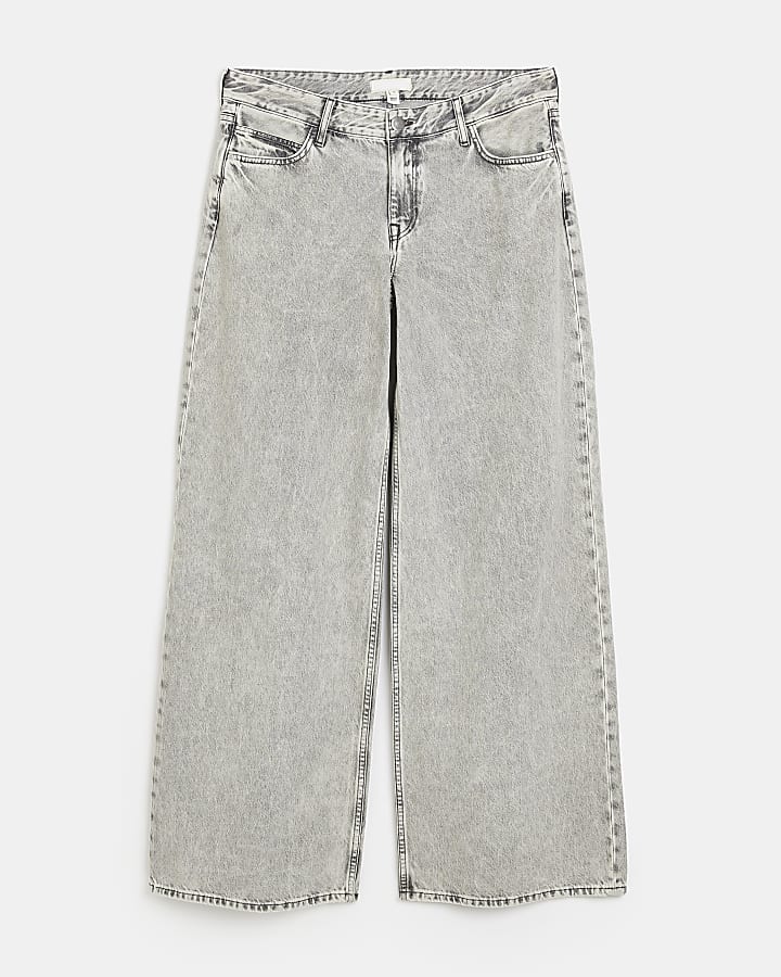 Grey low rise wide leg jeans