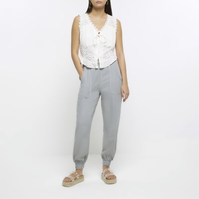 Grey lyocell cuffed joggers | River Island