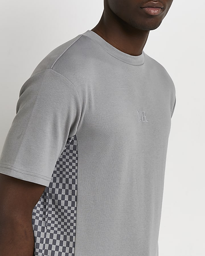 Grey Maison Riviera slim fit check t-shirt