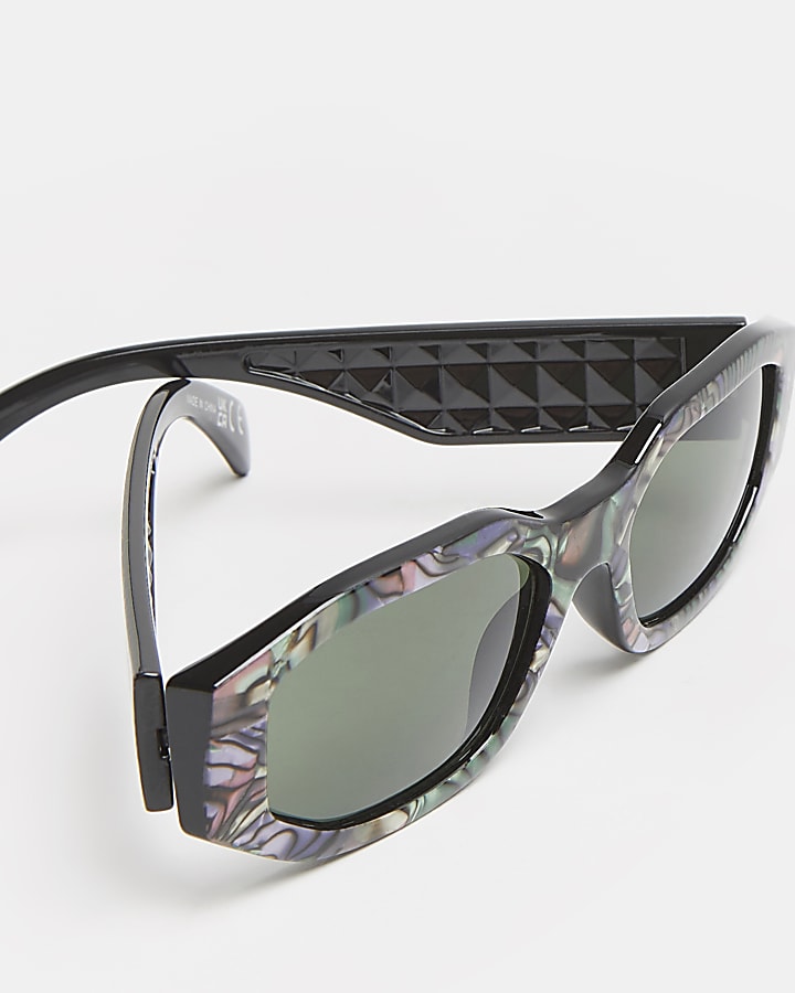 Grey marbled hexagonal frame sunglasses