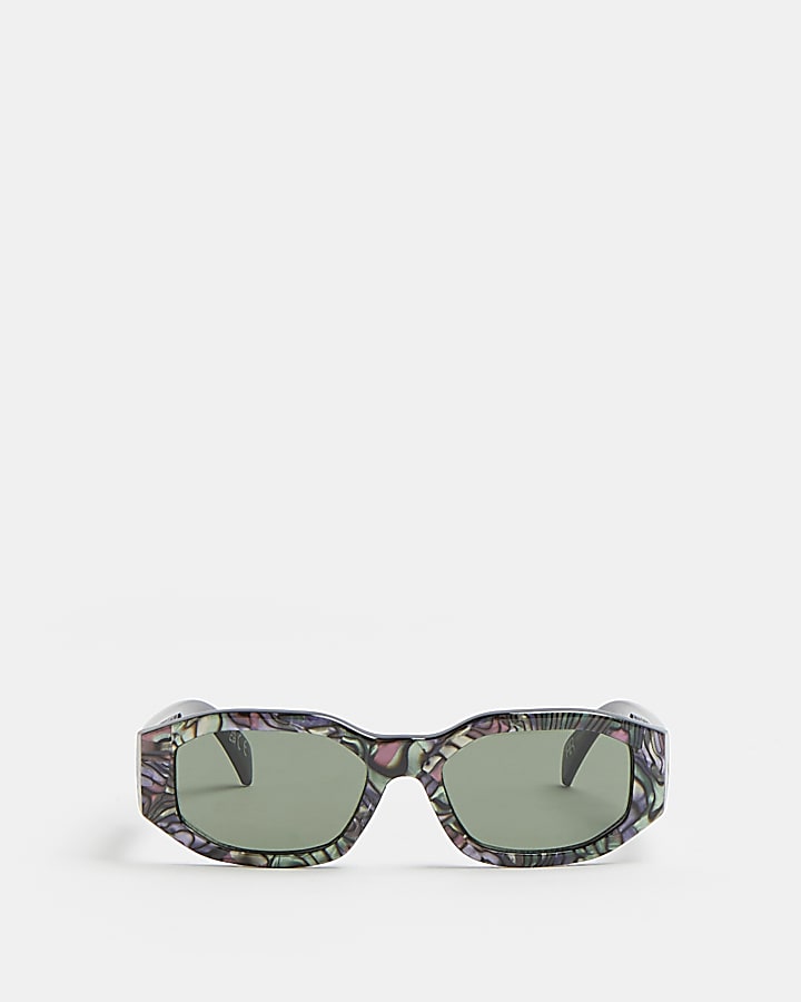Grey marbled hexagonal frame sunglasses