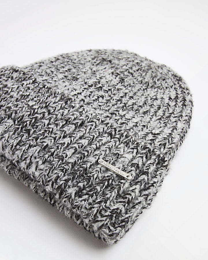 Grey marl knit beanie hat