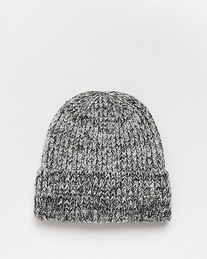 Grey marl knit beanie hat