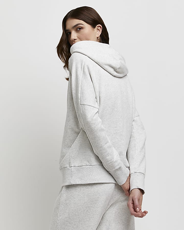 Grey marl long sleeve exposed seam hoodie