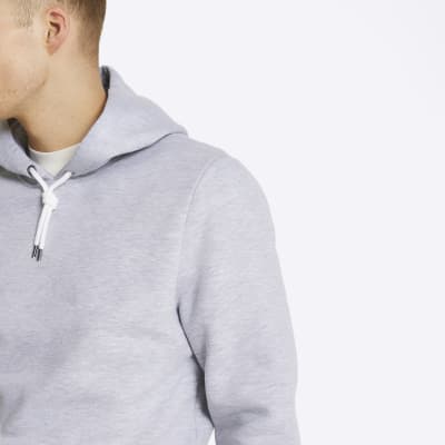 Grey marl slim fit basic hoodie