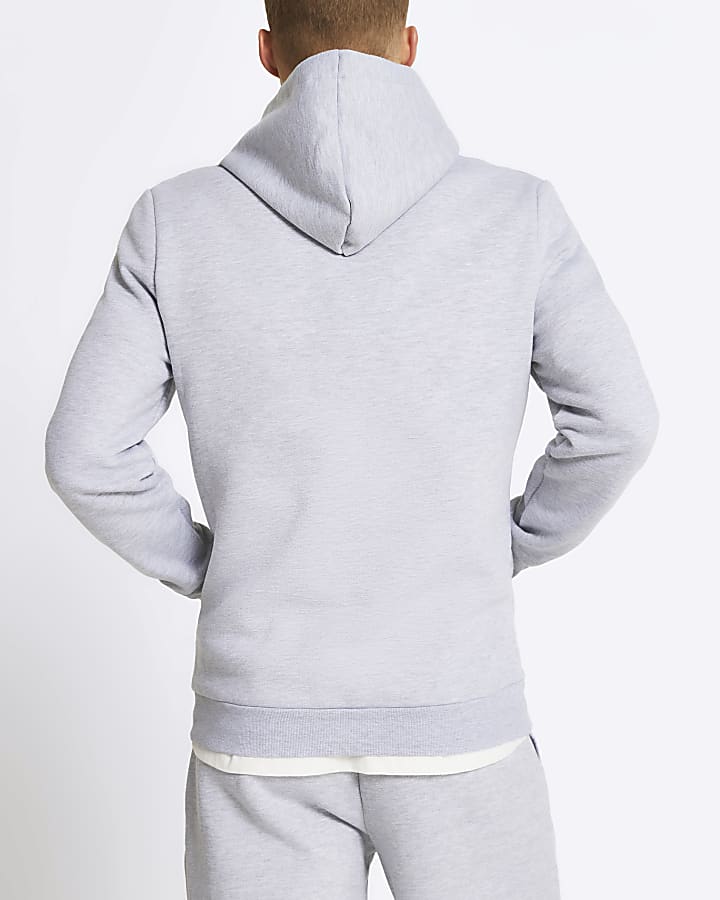 Grey marl slim fit basic hoodie