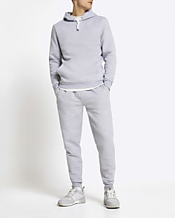 Grey marl slim fit basic hoodie
