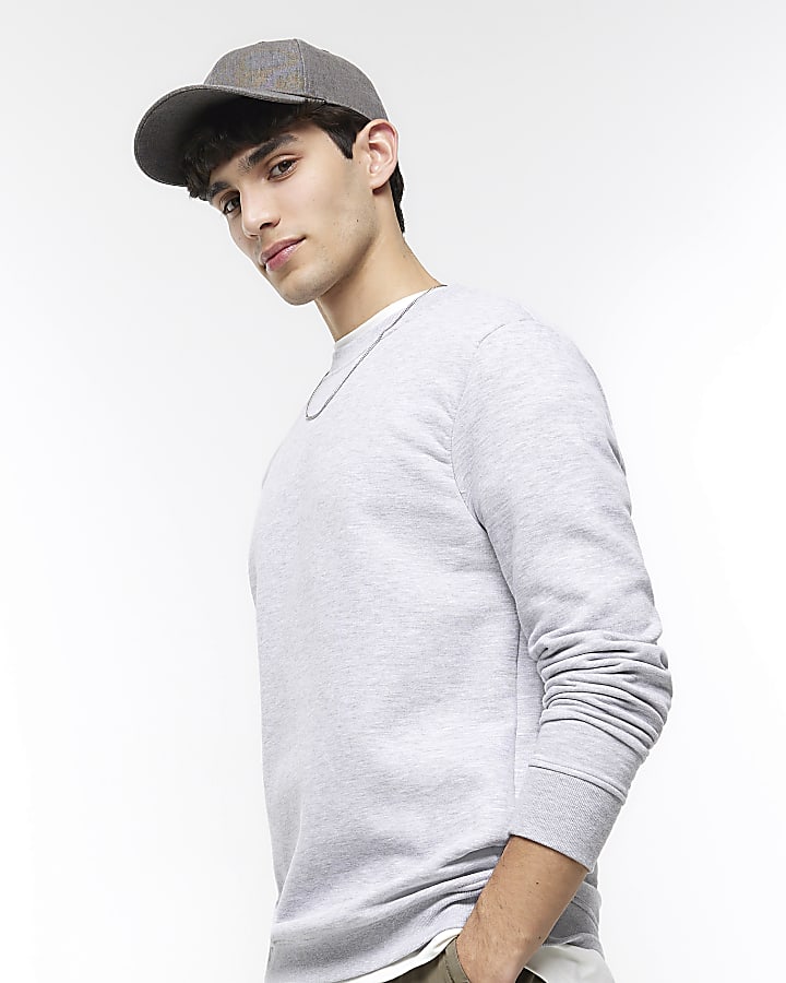 Grey marl slim fit basic sweatshirt