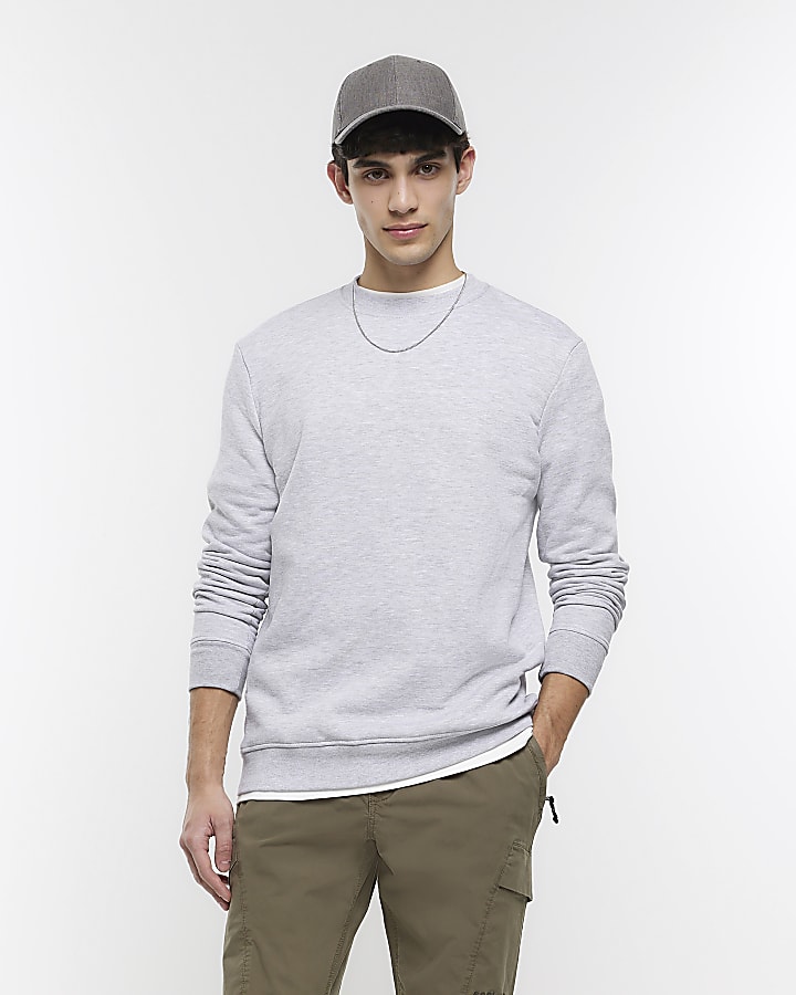 Grey marl slim fit basic sweatshirt