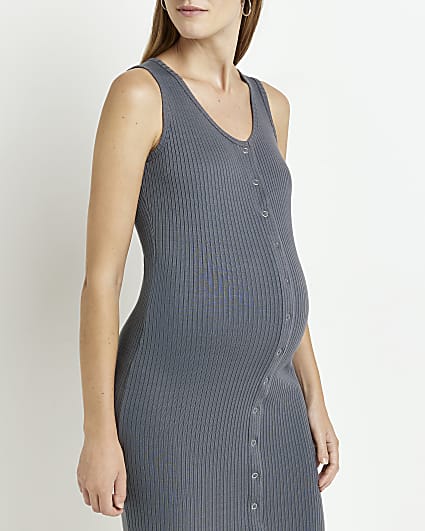 Grey maternity bodycon midi dress