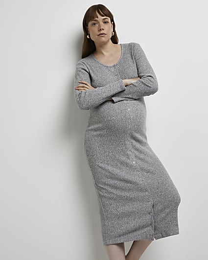 Grey maternity midi dress
