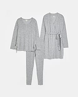 Grey maternity nursing bra & pyjama robe set