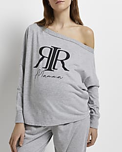 Grey maternity off the shoulder top