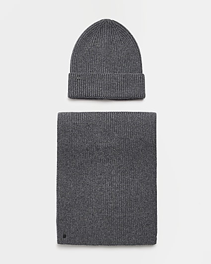 Grey Merino Wool Beanie Hat and Scarf Box