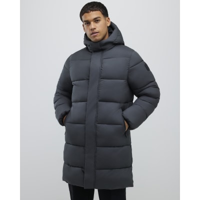 Grey Mid Length Padded Puffer Jacket