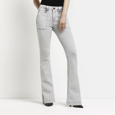 Grey mid rise flared jeans River Island