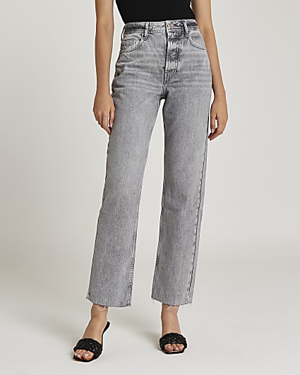 Grey mid rise straight jeans