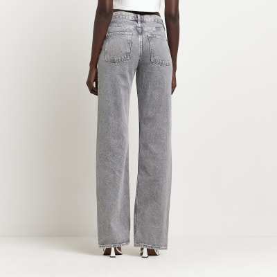 Grey mid rise straight leg jeans River Island